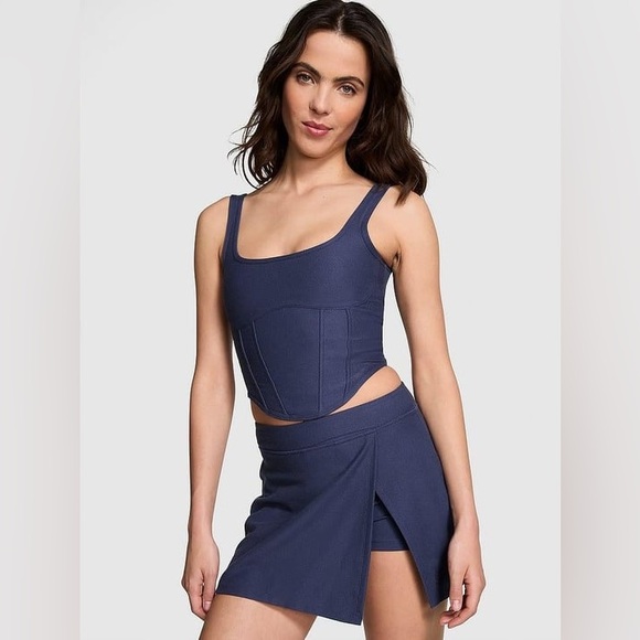 PINK by Victoria's Secret The Cinched Piqué Corset Top | Midnight Navy | Size S - Picture 2 of 7